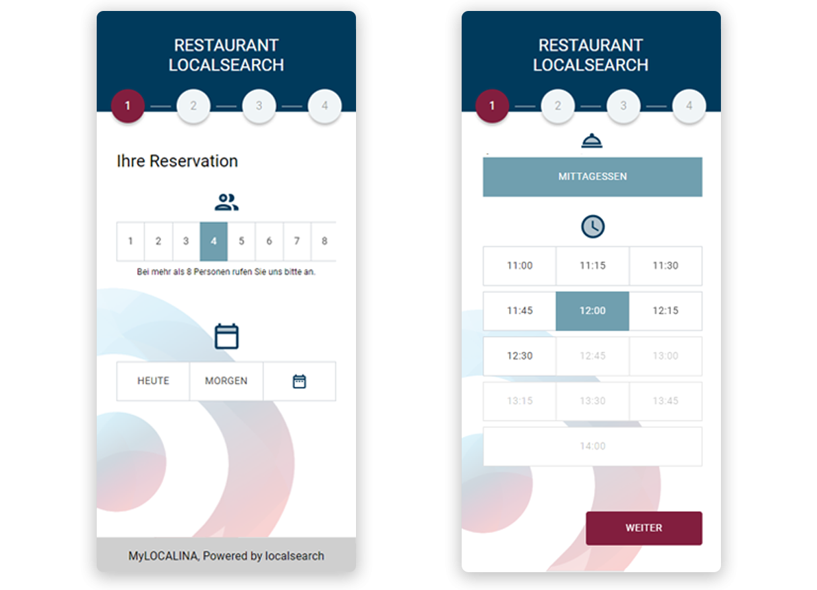 MyLOCALINA Free Screenshot der Buchungslösung für Restaurant